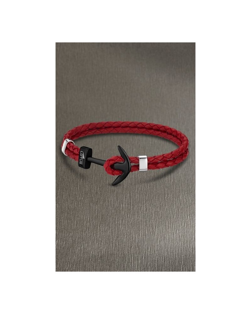 PULSERA LOTUS PIEL ROJA ANCLA