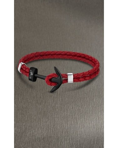 PULSERA LOTUS PIEL ROJA ANCLA