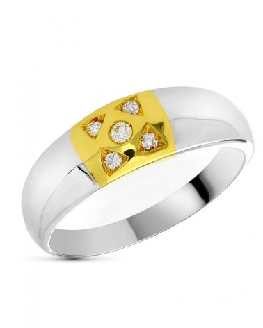 Sortija oro 18k bicolor diamantes brillante