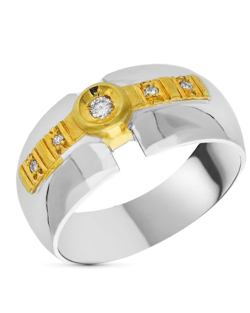Sortija oro 18k bicolor diamantes 9,5mm