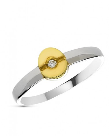 Sortija oro 18k bicolor diamante talla brillante 6mm