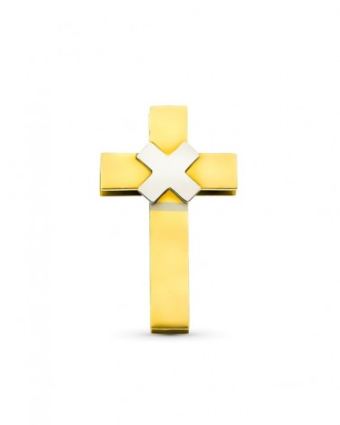 Cruz oro 18k bicolor mate y brillo 21x13mm