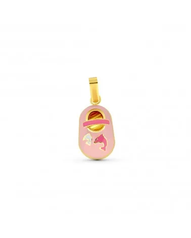 Colgante oro 18k zapatito esmaltado rosa 15x10mm