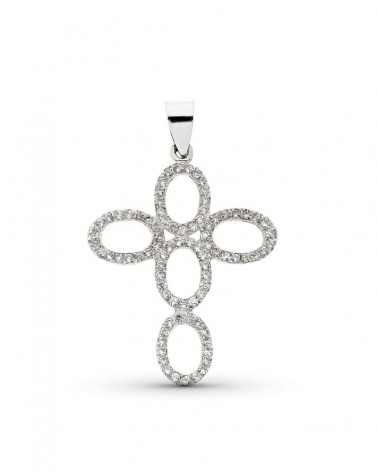 Cruz oro blanco 18k con circonitas 35x26mm
