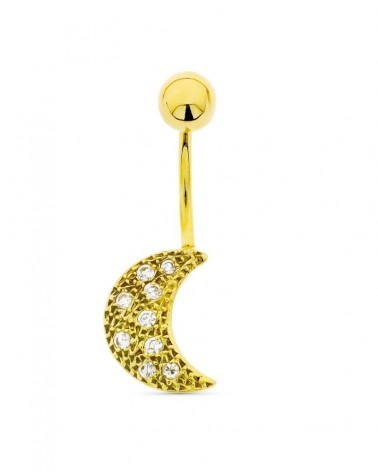 Piercing oro 18k ombligo medialuna circonita