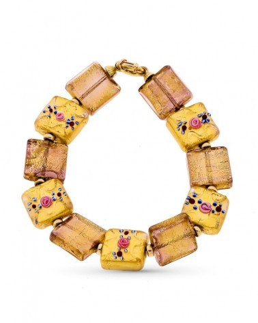 Pulsera oro 18k cristal Murano motivos florales 19cm