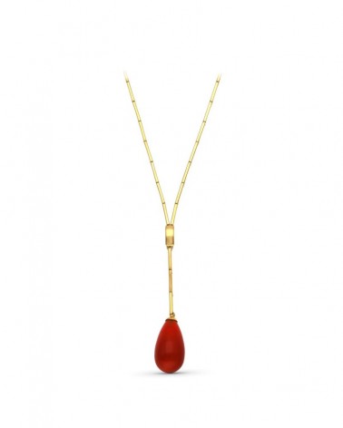 Gargantilla oro 18k amarillo lágrima piedra roja 42cm