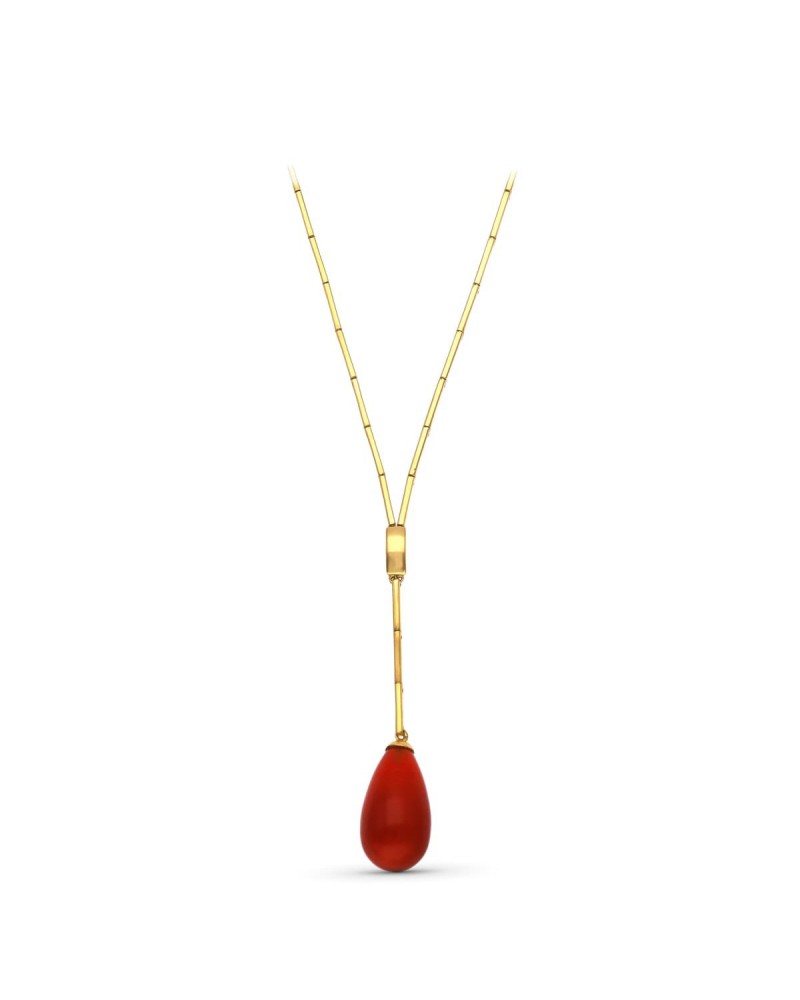 Gargantilla oro 18k amarillo lágrima piedra roja 42cm