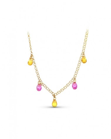 Gargantilla oro 18k lágrimas piedras color amarillo rosa