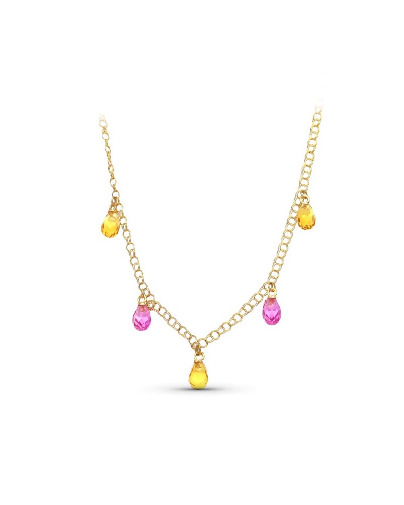 Gargantilla oro 18k lágrimas piedras color amarillo rosa