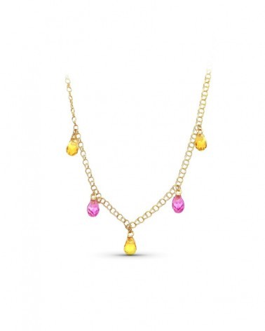 Gargantilla oro 18k lágrimas piedras color amarillo rosa