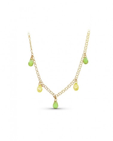 Gargantilla oro 18k lágrimas piedras color verde