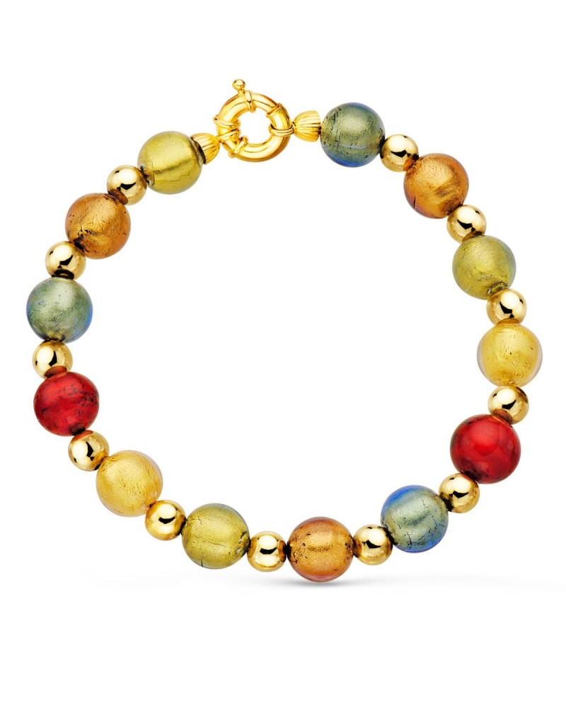 Pulsera oro 18k cristal Murano multicolor 21cm