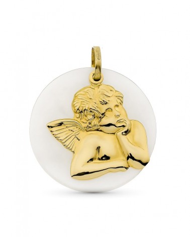 Colgante oro 18k ángel nácar 27mm