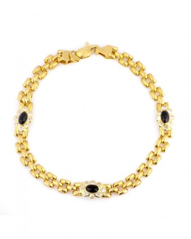 Pulsera oro 18k eslabones tipo pantera piedras negras