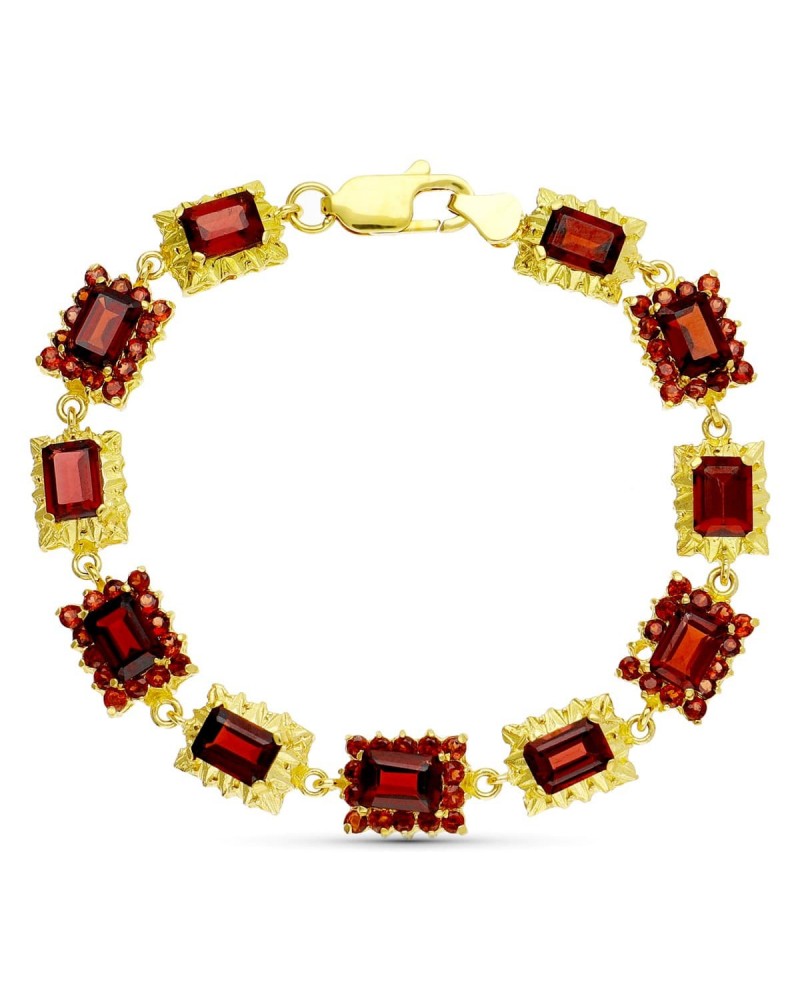Pulsera oro 18k granates engaste artesanal 19cm