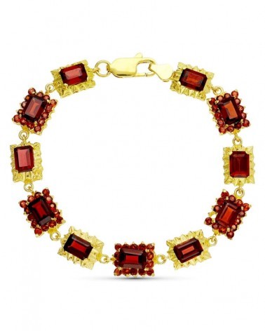 Pulsera oro 18k granates engaste artesanal 19cm