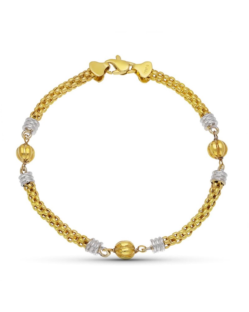 Pulsera oro 18k bicolor bolas gallón peso 7,8g