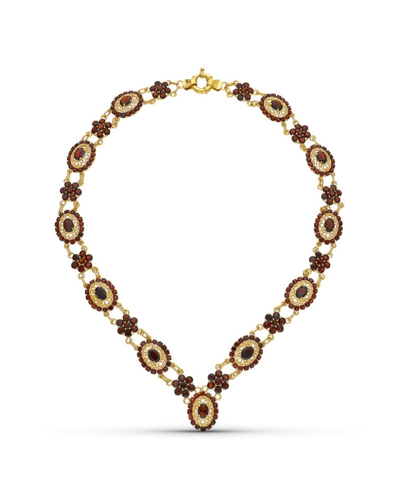 Gargantilla oro 18k granates motivos ovalados 42cm