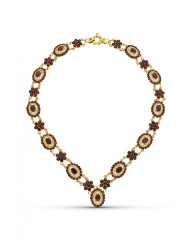 Gargantilla oro 18k granates motivos ovalados 42cm
