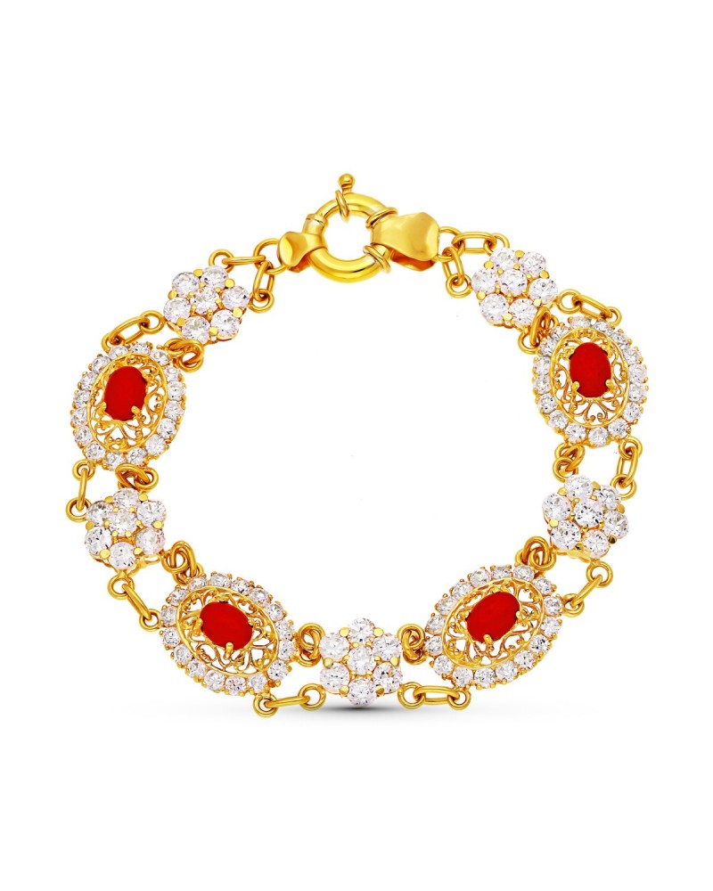 Pulsera oro 18k circonitas piedras rojas 21cm