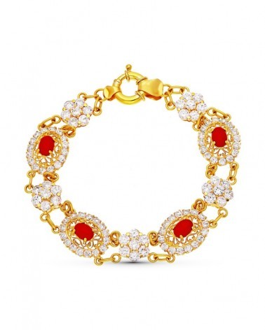 Pulsera oro 18k circonitas piedras rojas 21cm