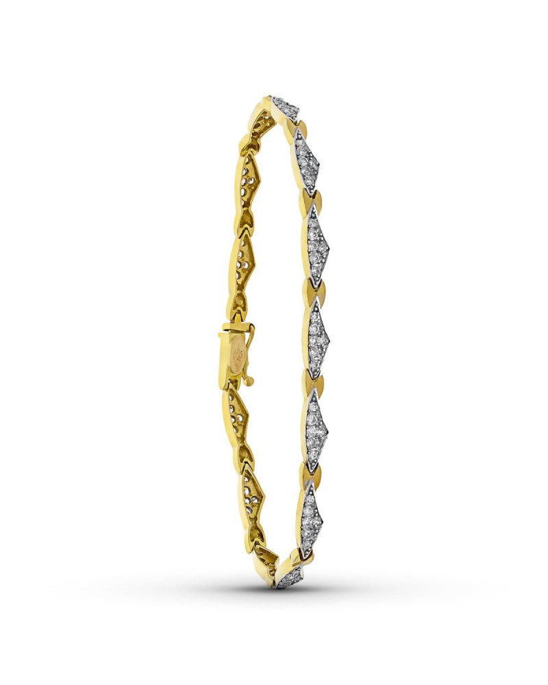 Pulsera oro 18k bicolor circonitas romboidales