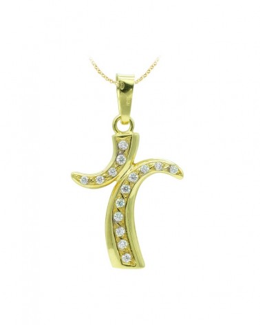 Cruz oro amarillo 18k circonitas hueca 33x23mm
