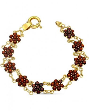 Pulsera oro 18k amarillo flores granates 20,2g