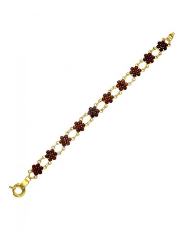 Pulsera oro 18k amarillo flores granates 20,2g