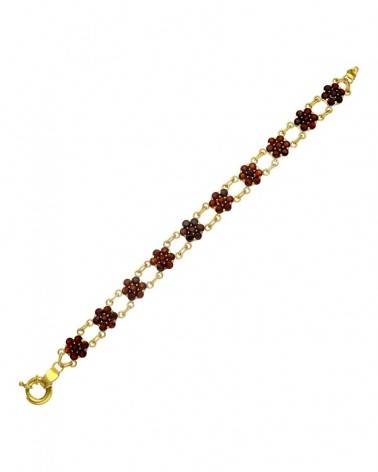 Pulsera oro 18k amarillo flores granates 20,2g