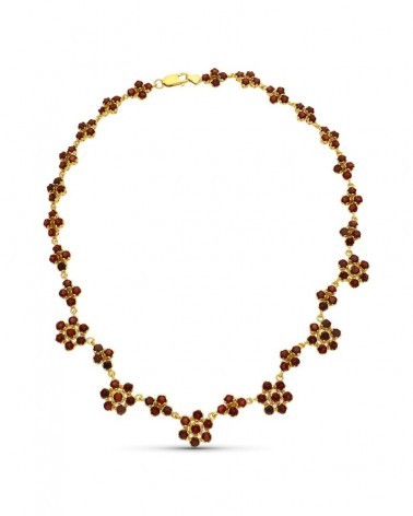 Gargantilla oro 18k granates rosetas y rombos