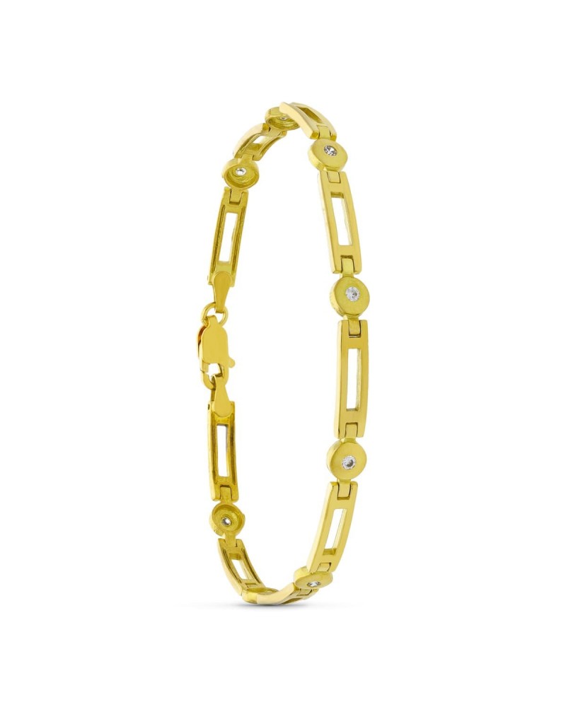 Pulsera oro 18k amarillo circonitas mate y brillo
