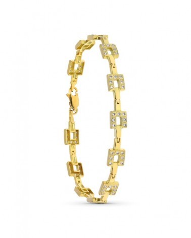 Pulsera oro 18k motivos cuadrados circonita