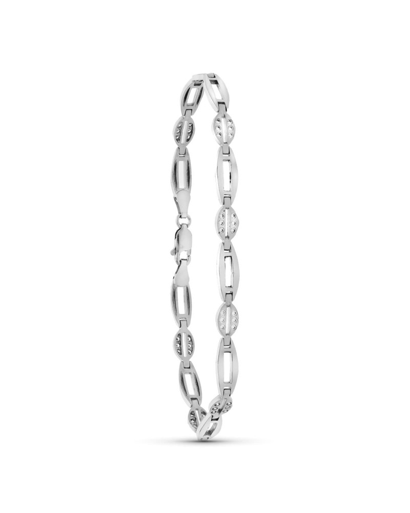 Pulsera oro blanco 18k eslabones circonitas 11,0g
