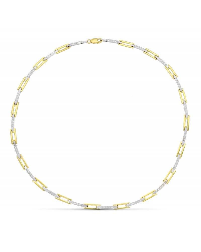 Gargantilla oro 18k bicolor circonita mate y brillo