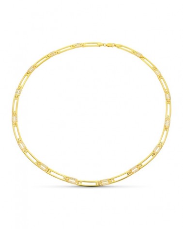 Gargantilla oro 18k amarillo mate brillo circonitas