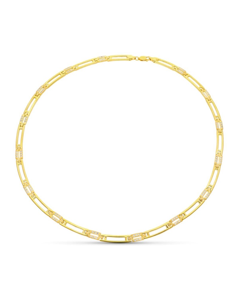 Gargantilla oro 18k amarillo mate brillo circonitas