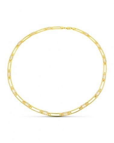 Gargantilla oro 18k amarillo mate brillo circonitas