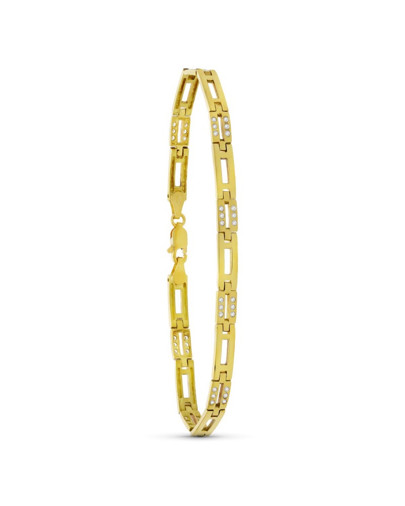 Pulsera oro amarillo 18k circonita acabado mate y brillo