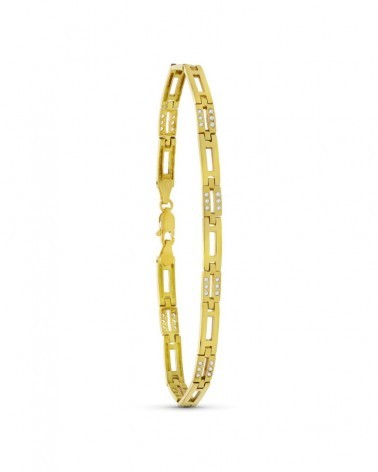 Pulsera oro amarillo 18k circonita acabado mate y brillo