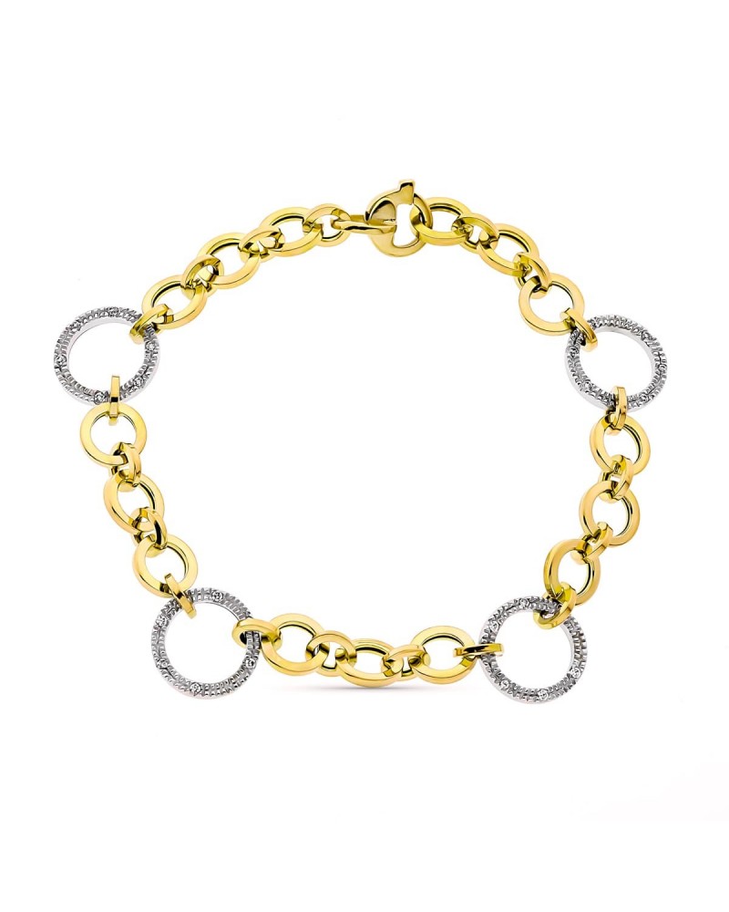 Pulsera oro 18k bicolor eslabones circulares 19cm