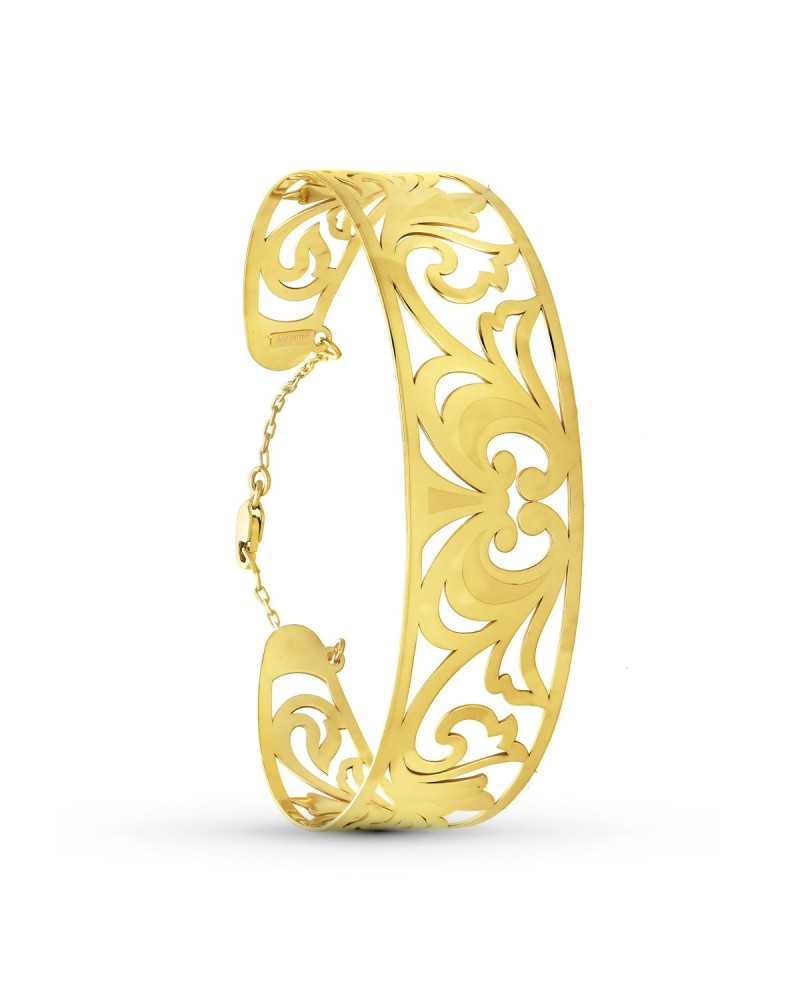 Pulsera oro 18k rígida calada diseño floral 65x50mm