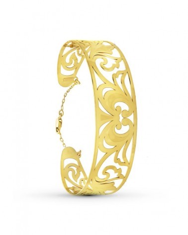 Pulsera oro 18k rígida calada diseño floral 65x50mm