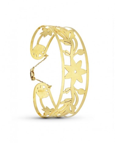 Pulsera rígida oro 18k amarillo motivos florales 62x55mm
