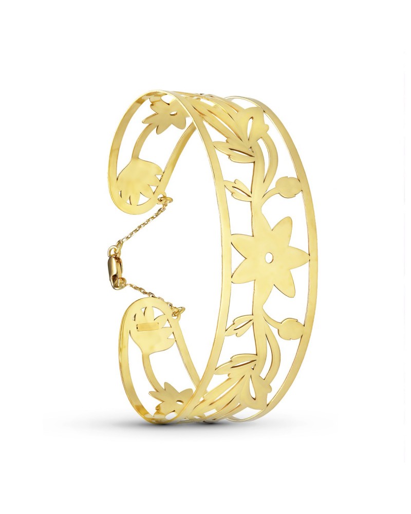 Pulsera rígida oro 18k amarillo motivos florales 62x55mm