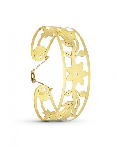 Pulsera rígida oro 18k amarillo motivos florales 62x55mm