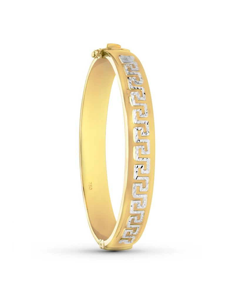 Pulsera rígida oro 18k bicolor greca 10mm