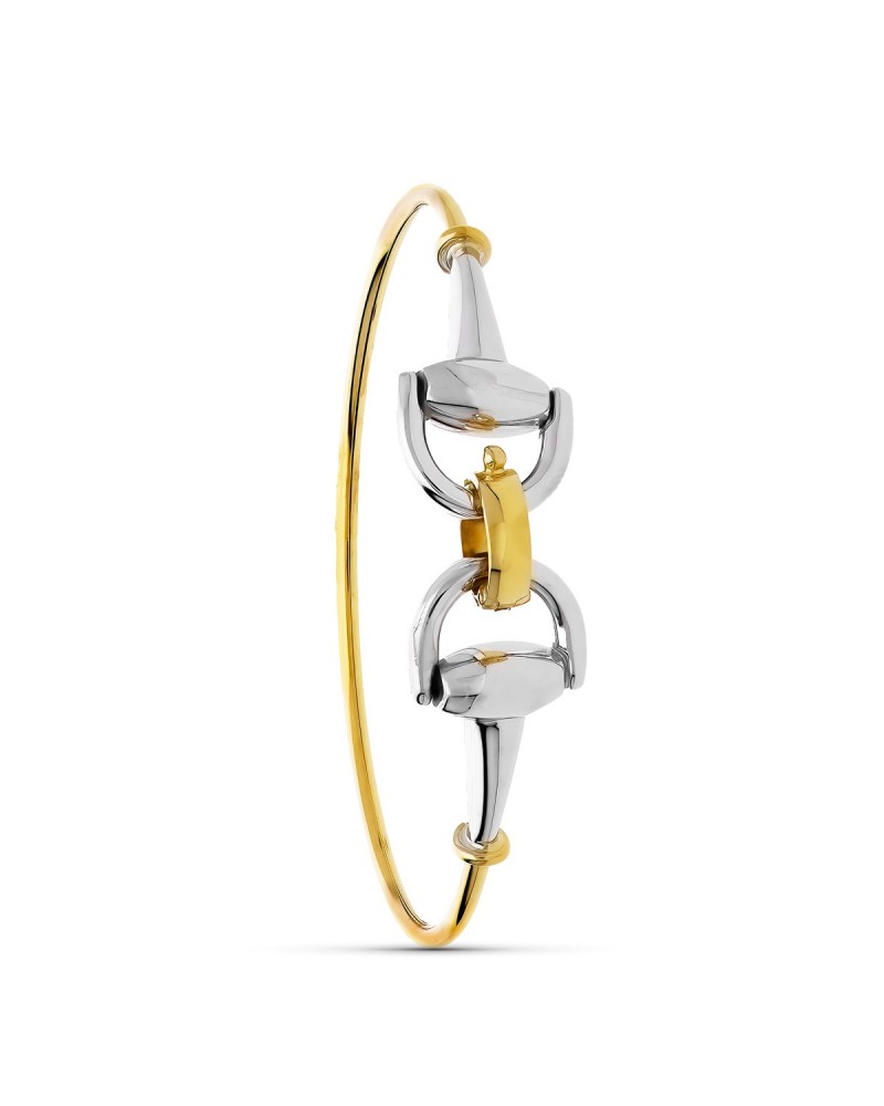 Pulsera oro 18k bicolor rígida eslabón estribo