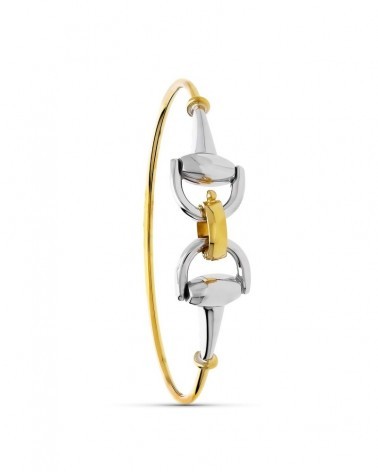 Pulsera oro 18k bicolor rígida eslabón estribo